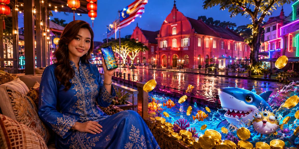 Permainan memancing tradisi di Melaka dengan baju kurung Melayu